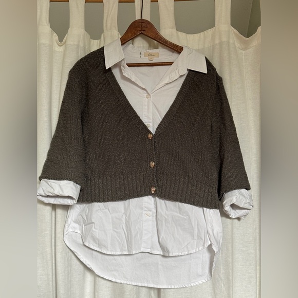 Elan Sweaters - Elan Button Down with Attached Sweater